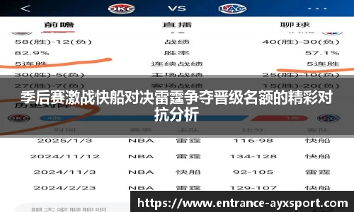 季后赛激战快船对决雷霆争夺晋级名额的精彩对抗分析