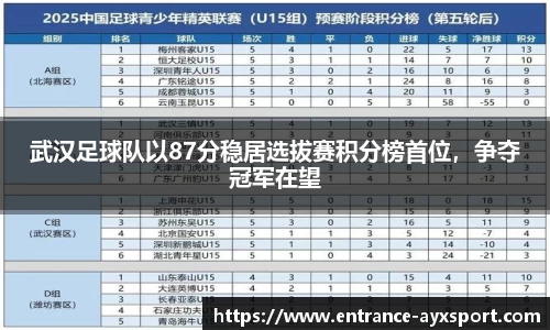武汉足球队以87分稳居选拔赛积分榜首位，争夺冠军在望